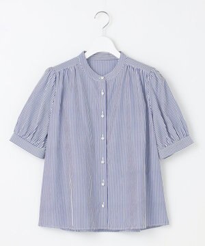  【洗える】バンドカラーパールボタン ブラウス