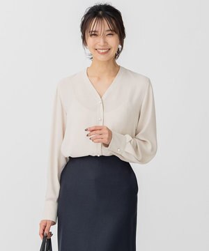 バックサテンアムンゼン Vネック ブラウス