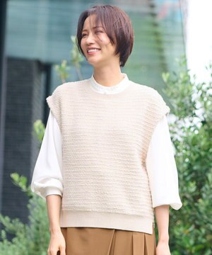  【洗える】ツイードライクニット ベスト