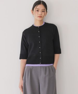 シアーニット5分袖 カーディガン