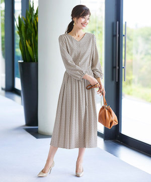 【洗える】パフスリーブプリーツワンピース