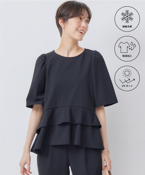 【接触冷感・吸湿・UVカット】ジョーゼットジャージーフリルブラウス