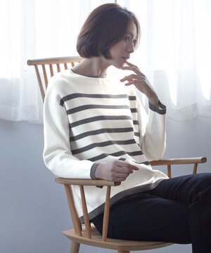  【洗える】コットンカシミヤ ボーダーニット