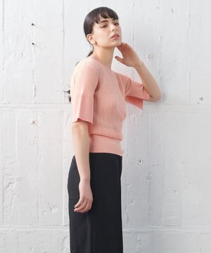 【洗える】シアーリブ　ラウンドネックニット