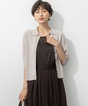  【洗える/吊り干しOK】ヴィスコースストレッチ ポロニット カーディガン