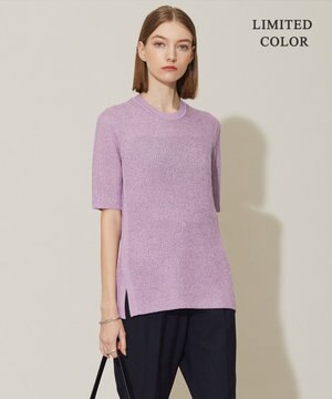  【WEB限定カラーあり・洗える】 ペーパーブレンドシャインニット 5分袖プルオーバー