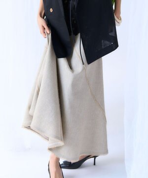  【GOLD LABEL】リネンツイル フリンジ フレアスカート