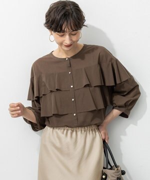  【Oggi9月号掲載/洗える】クリアトリコットジャージー フリルデザイン カットソー