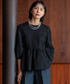  【一部店舗限定/洗える】プレザンスジャカード ペプラム ブラウス