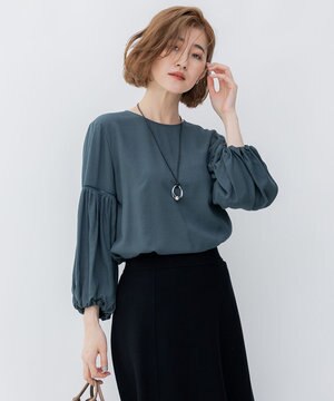  【洗える】ドレープドビークロス バルーンスリーブ ブラウス