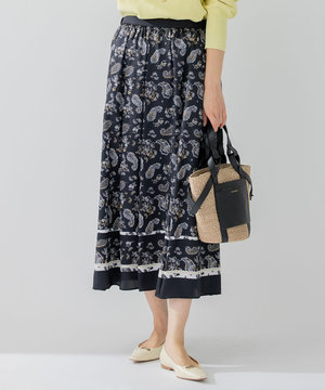  【洗える】スカーフパネルプリント スカート