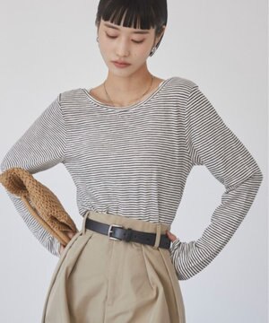  【ANGIE VINTAGE】シアーボーダーバックオープントップス