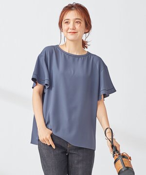 【洗える】バックサテンジョーゼット フレア ブラウス