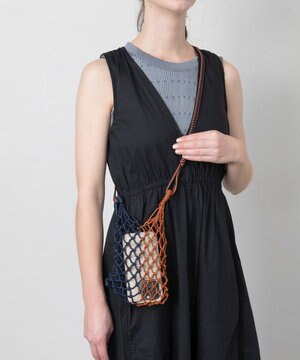  バイカラー マクラメショルダーバッグ