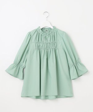  【洗える】スタンドネックシャーリング ブラウス