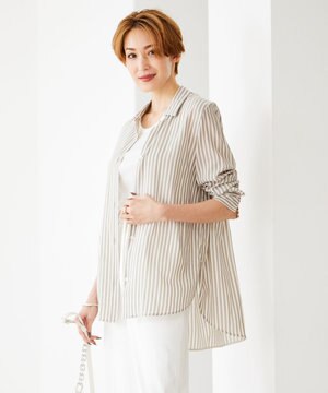  【洗える】 キュプラローンストライプ シャツ