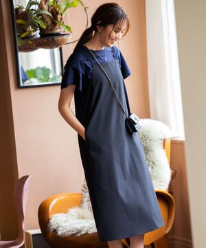 【洗える・シワになりにくい】リネン混オックスストレッチ キャミワンピース