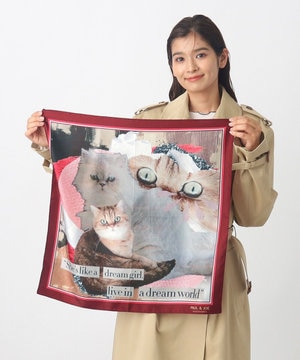 【WEB限定】PAUL & JOE ACCESSOIRES シルクツイル キャットコラージュスカーフ 58×58cm