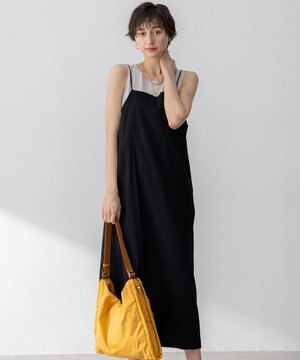 【洗える】リネンレーヨンストレッチ Iライン キャミソール ワンピース