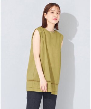  【洗える】ウォッシャブルリネン　ノースリブラウス