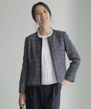 【セットアップ対応】ファンシーツイード ノーカラー ジャケット