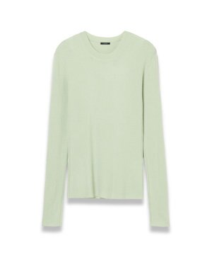  【洗える】ファインリブメリノ　ラウンドネックニット