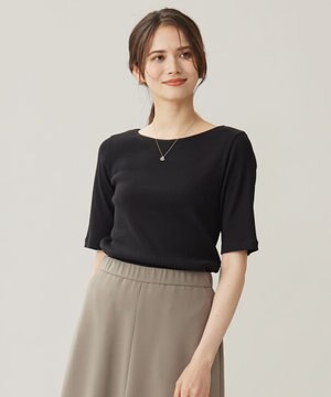  【洗える】ソフトリブ5分袖 Tシャツ