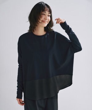  【洗える】 ヴィスコースワイド シアーコンビプルオーバー