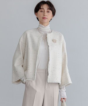  GIOLICA ノーカラー ツイード ジャケット