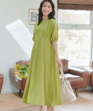  【新色追加】ワッフルVネックワンピース