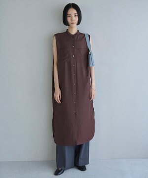  シアーサテン ロングシャツワンピース