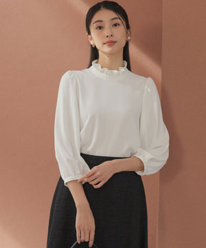 【KUMIKYOKU NAVY】ジョーゼットシフォン スタンドフリルブラウス