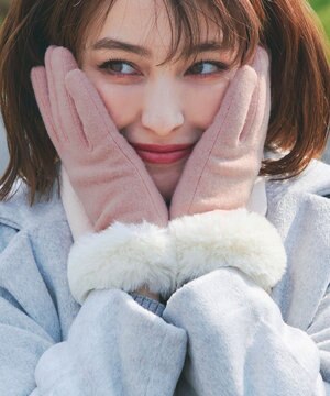 【スマホタッチ可】ファー付きスエードグローブ
