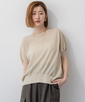  【洗える】クリスピーシアールレックス ギャザースリーブ ラメ ニット