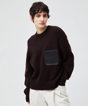  【洗える】LEADER / フェイクレザーポケットクルーネックトップス