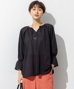  【洗える】クリアトリコットジャージー ギャザーデザイン カットソー