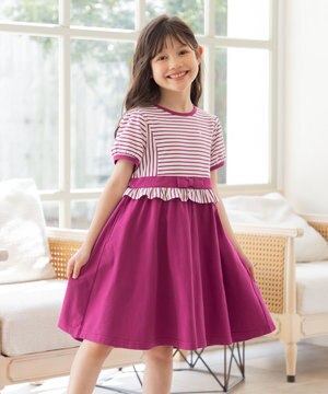  【110-140㎝】マリンボーダー ワンピース