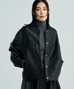 【手洗い可・UNISEXあり】ウォッシャブル エコレザー ブルゾン(uncrave WHITE)