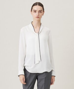  【UVケア・速乾・接触冷感・洗える】BackSatinAmunzen 配色ボウタイブラウス