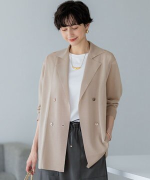  【洗える】シアー ダブルブレスト ニット ジャケット