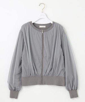  【洗える】チュールレイヤードニット ブルゾン
