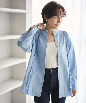 【洗濯機可能/シワになりにくい】パネルフリルシャツ