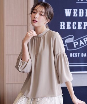  【洗える】ボリューム袖ハイネックブラウス