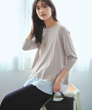  【洗える】レーヨンポリエステルストレッチ シャツコンビ ニット