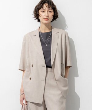  【先行予約】リネンライクグロッシー ハーフスリーブ ダブル ジャケット