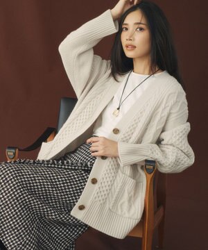  【洗える】ウールカシミヤ アランパターン カーディガン