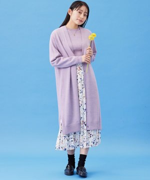 洗える【フラワーアクリルボタン付き】エクストラファインメリノ  ロングカーディガン