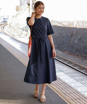  【洗える】プレーンストレッチタフタ フレア ワンピース