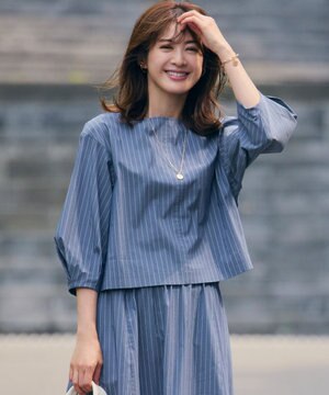  【一部店舗限定/洗える】ハイカウントウェザーストレッチ ボートネック コンパクト ブラウス