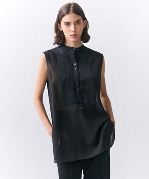  GOSHE / サテン切替 シアースタンドブラウス